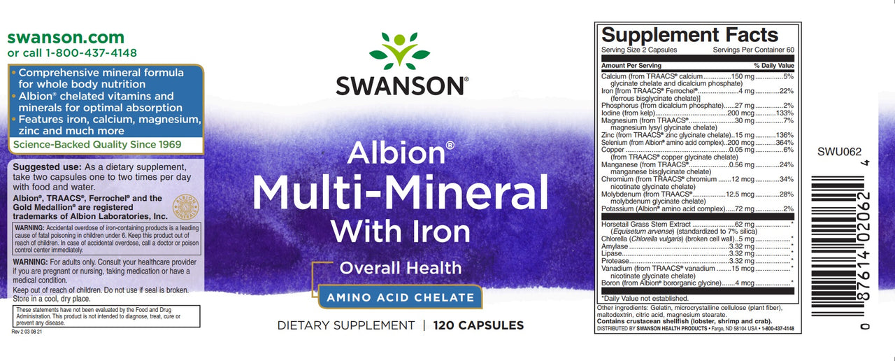 Multi Mineral With Iron - 120 capsules Albion Chelated - label