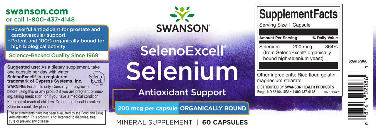 Selenium - 200 mcg 60 capsules SelenoExcell - label