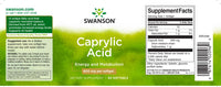 Thumbnail for A dietary supplement label for Swanson Caprylic Acid - 600 mg 60 softgel.