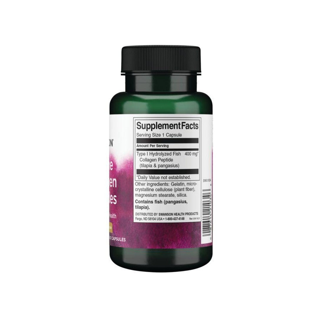 A bottle of Marine Collagen - 400 mg 60 capsules with a purple label, Swanson.