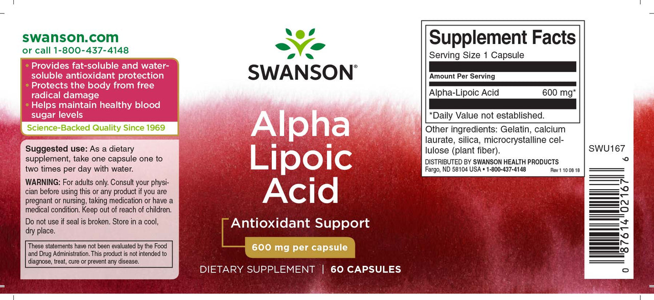 Swanson Alpha Lipoic Acid - 600 mg 60 capsules supplement.