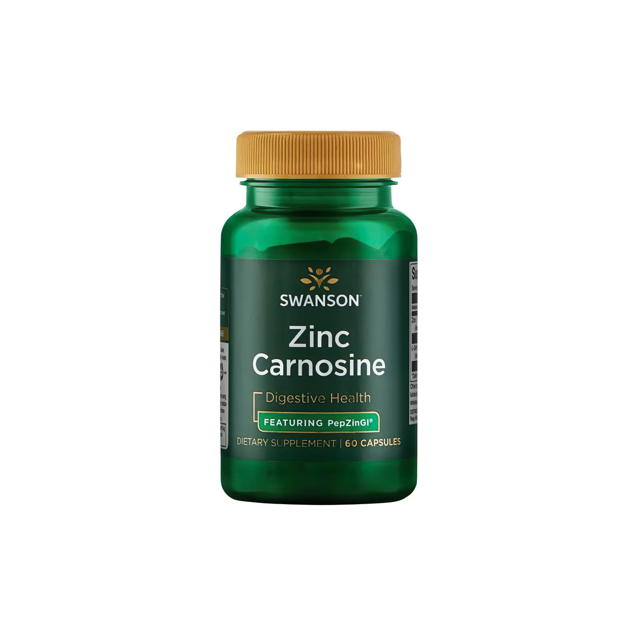 A dietary supplement for occasional stomach discomfort, containing Zinc Carnosine - Featuring PepZinGI 60 caps by Swanson.