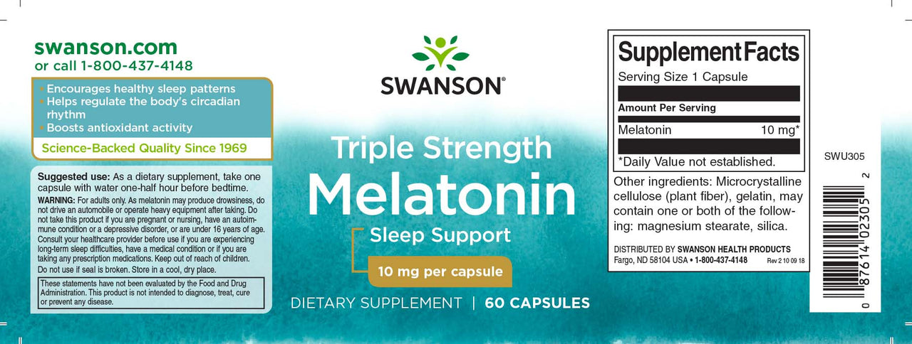 Swanson Melatonin - 10 mg 60 capsules.