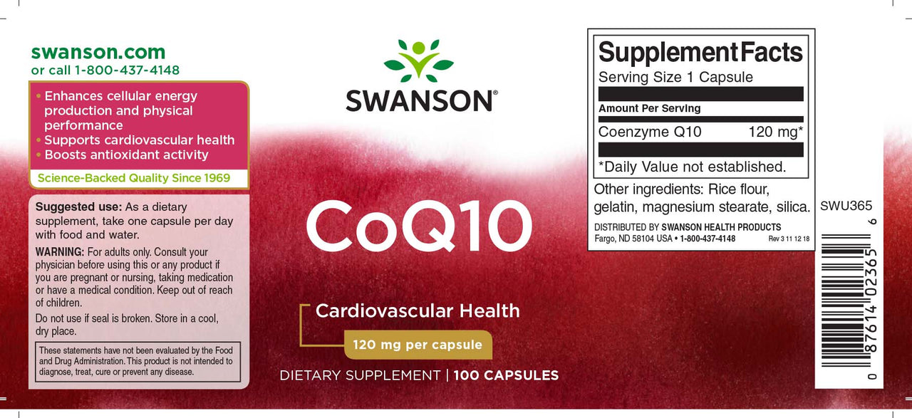 Coenzyme Q1O - 120 mg 100 capsules - Swanson Coenzyme Q1O - 120 mg 100 capsules - Swanson Coenzyme Q1O - 120 mg 100 capsules.