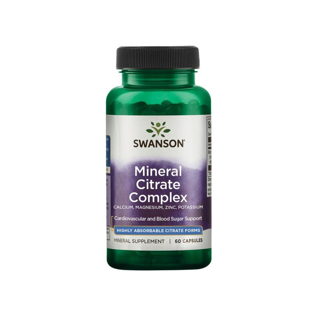 Swanson Multi Mineral Citrate - Calcium, Magnesium, Zinc, Potassium - 60 capsules is a highly absorbable citrate form that supports blood lipid and glucose metabolism.