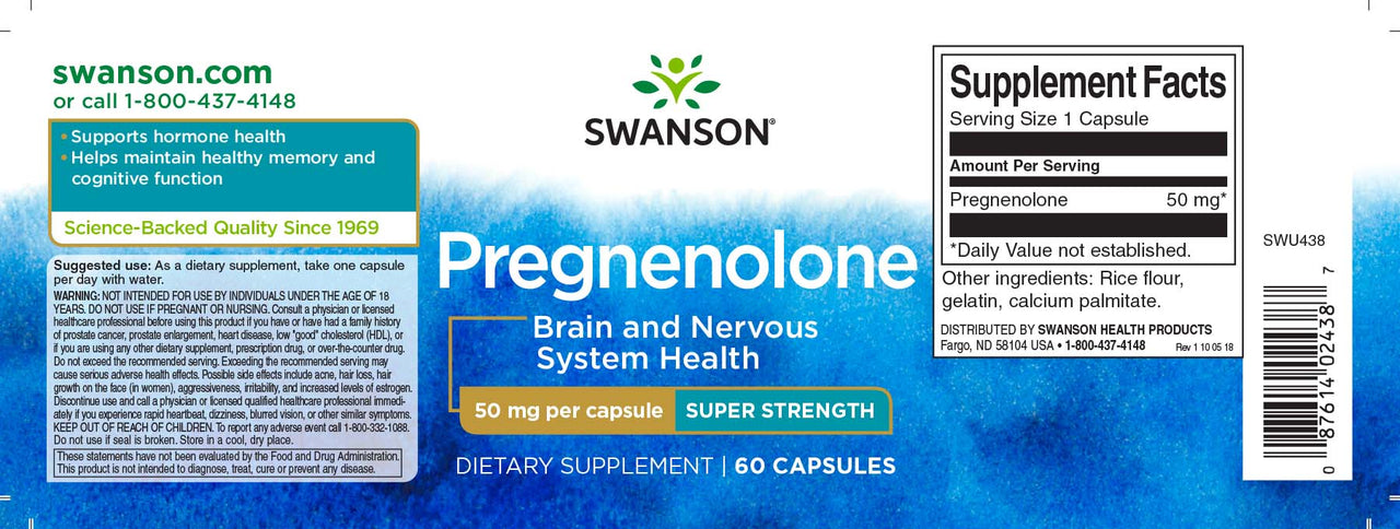 Swanson Pregnenolone - 50 mg 60 capsules is a prohormone that supports brain function.