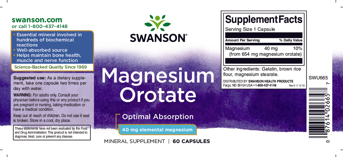 Swanson Magnesium Orotate - 40 mg 60 capsules.