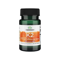 Thumbnail for A bottle of Swanson Vitamin K2 - MK-7 - 100 mcg 30 softgels, promoting healthy bones and combating osteoporosis.