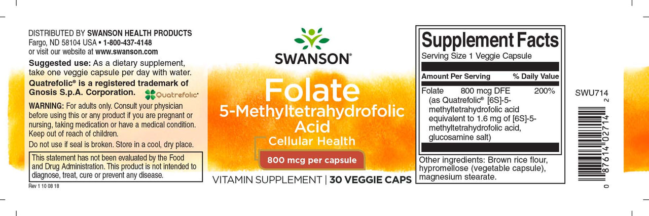 Swanson Folate 5-MTHF - 800 mcg 30 capsules - hyaluronic acid.