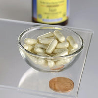 Thumbnail for A bowl of Swanson Folate 5-MTHF - 400 mcg 30 veggie capsules next to a penny.