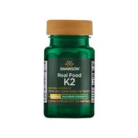 Thumbnail for A bottle of Swanson's Vitamin K2 - MK-7 - 200 mcg 30 softgels Real Food for promoting healthy bones.