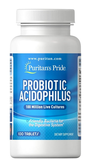 Puritan's Pride Probiotic Acidophilus 100 tablets supports digestive and immune systems.