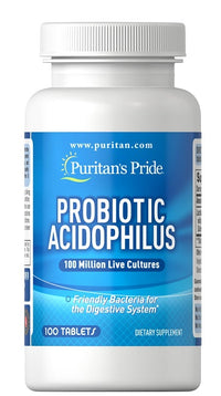 Thumbnail for Puritan's Pride Probiotic Acidophilus 100 tablets supports digestive and immune systems.