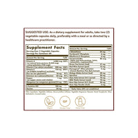 Thumbnail for A label showing the ingredients of Solgar's Advanced Antioxidant Formula 120 Vegetable Capsules supplement.