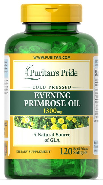 Puritan's Pride Evening Primrose Oil 1300 mg with GLA 120 Rapid Release Softgels.