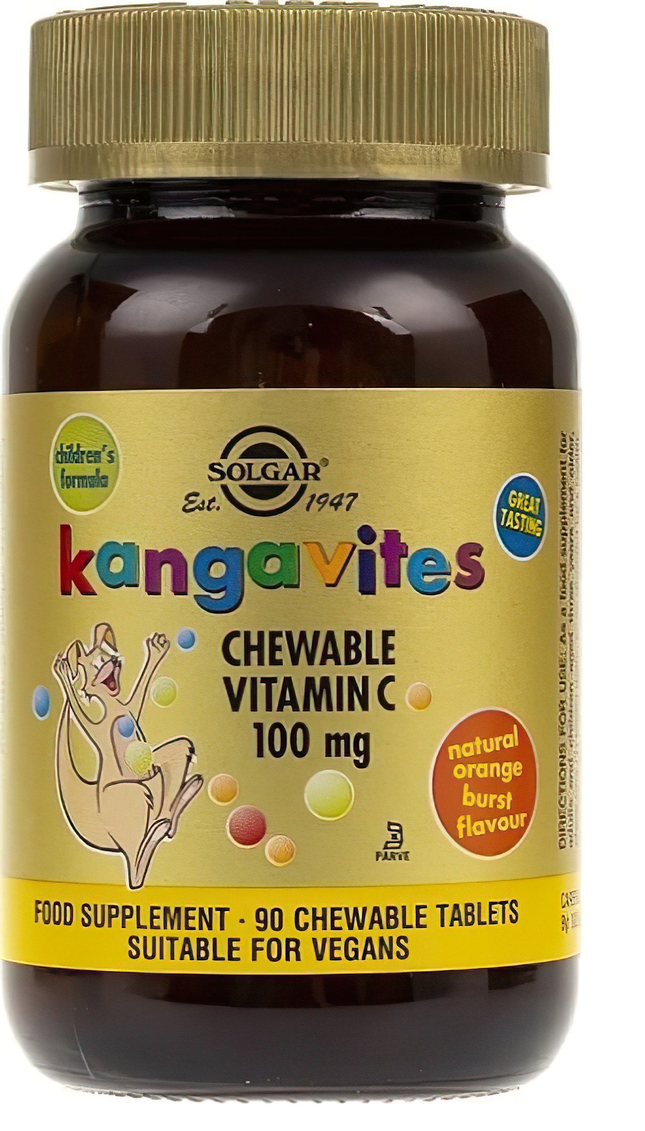 Kangavites Vitamin C 100 mg 90 chewable tablets orange flavor - front 2