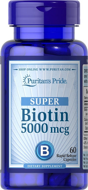 Puritan's Pride Biotin 5000 mcg 60 Capsules is a dietary supplement.