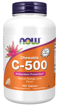 Thumbnail for The Now Foods Vitamin C 500 mg 100 chewable tablets Orange flavor is a dietary supplement that provides powerful antioxidant support to promote a healthy immune system and combat free radicals.