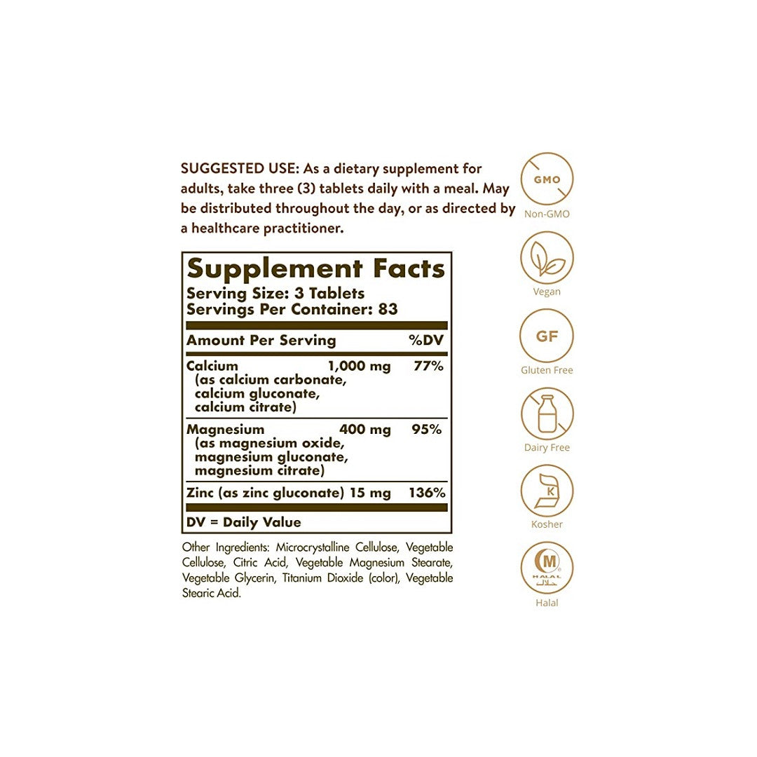 A label showing the ingredients of Solgar's dietary supplement.