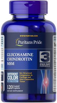 Thumbnail for Puritan's Pride Glucosamine, Chondroitin & MSM-3 Per Day Formula 120 coated caplets