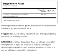 Thumbnail for A label for Swanson's 5-HTP Extra Strength - 100 mg 60 capsules supplement with a list of ingredients.
