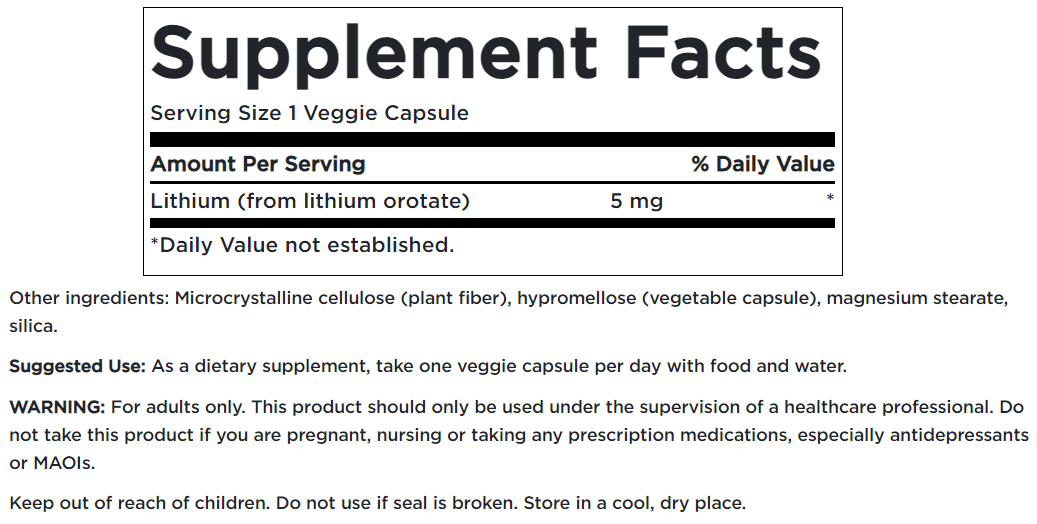 Lithium Orotate - 5 mg 60 veg capsules - Aurox Health