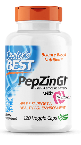 Doctor's Best PepZin GI 120 vege capsules dietary supplement for occasional stomach discomfort and stomach health.