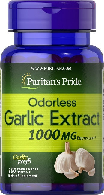Puritan's Pride Garlic Odorless 1000 mg 100 Rapid Release Softgels.