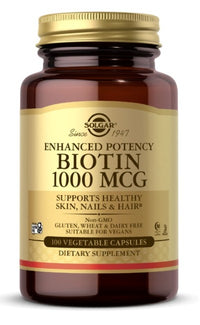 Thumbnail for Solgar's Biotin 1000 mcg 100 vcaps offers enhanced potency as a dietary supplement.